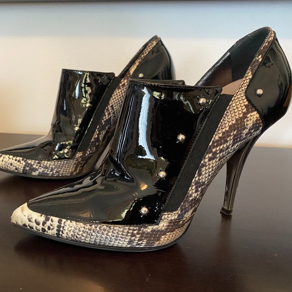 Casadei Shoes - Casadei 7 Black Patent Leather Snakeskin Booties